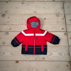 Infant London Fog Red/Navy Puffer Coat Baby Jacket Size 12 Months